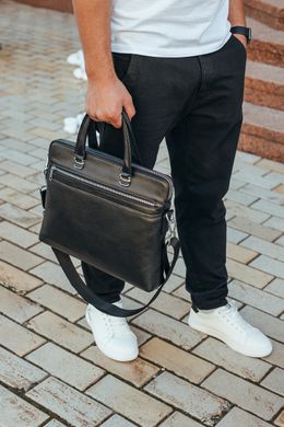 Мужская деловая сумка-портфель кожаный Tiding Bag N90987 Черная