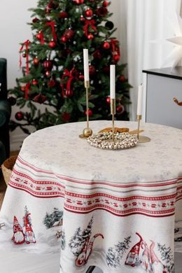Круглая гобеленовая скатерть новогодняя Snowfall Dх180 см