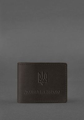 Шкіряна обкладинка для дозволу на зброю темно-коричнева, натуральна шкіра Краст, прозорі перегородки - пластифікований ПВХ (полівінілхлорид)
