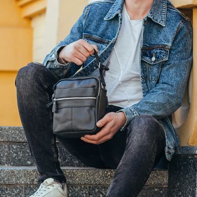 Сумка-барсетка мужская 19х22х5, мессенджер через плечо кожаная Tiding Bag BON6165 черный