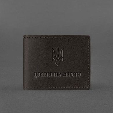 Шкіряна обкладинка для дозволу на зброю темно-коричнева, натуральна шкіра Краст, прозорі перегородки - пластифікований ПВХ (полівінілхлорид)