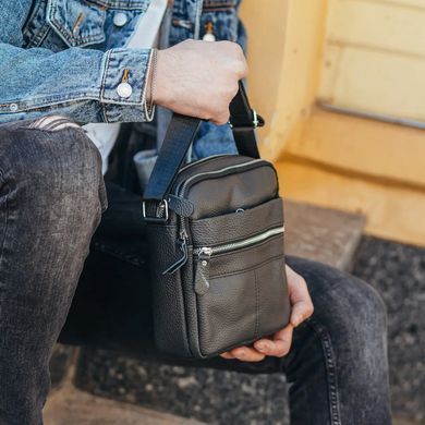 Сумка-барсетка мужская 19х22х5, мессенджер через плечо кожаная Tiding Bag BON6165 черный
