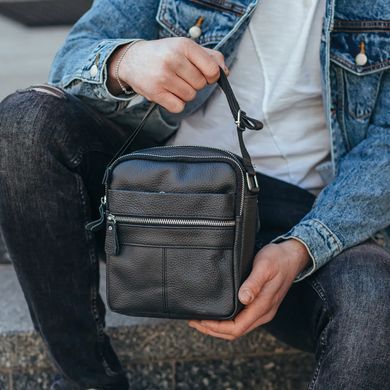 Сумка-барсетка мужская 19х22х5, мессенджер через плечо кожаная Tiding Bag BON6165 черный