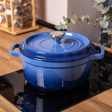 Кастрюля чугунная эмалированная 3 л с крышкой &Oslash;24 см Синяя HP-1-3BL