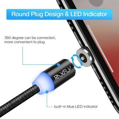 Магнитный кабель для зарядки RAXFLY LED Magnetic RAX118554 microUSB black