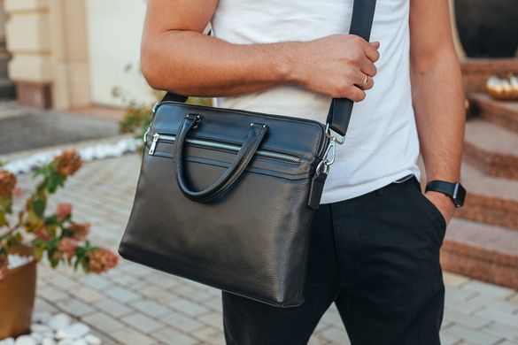Чоловіча ділова сумка-портфель шкіряний Tiding Bag KX-52801 Чорна, Черный