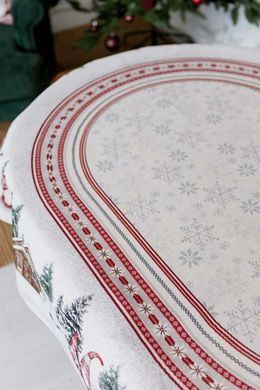 Новорічна овальна гобеленова скатертина Snowfall 135 х180 см, Блакитний, Новий Рік, 180