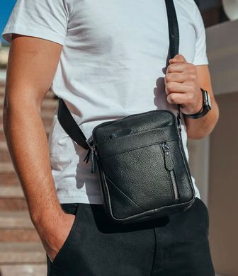 Мужская кожаная сумка через плечо 18х21х7, барсетка для документов Tiding Bag M38-10131A черная