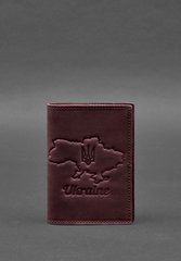 Шкіряна обкладинка для паспорта з мапою України бордовий Crazy Horse, Бордовый, натуральна шкіра Crazy Horse