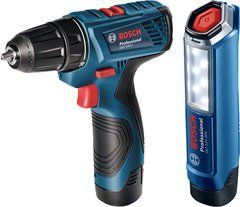 Акумуляторна дриль-шуруповерт Bosch GSR 120-LI 2 А&bull;ч + Ліхтар GLI 12V-300 (06019G8004)
