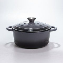 Кастрюля чугунная 2.5 л эмалированная с крышкой посуда для тушения запекания томления кухонная Серая HP-1-14-GREY