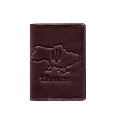 Шкіряна обкладинка для паспорта з мапою України бордовий Crazy Horse, Бордовый, натуральна шкіра Crazy Horse