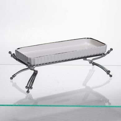 Фарфоровое блюдо для сервировки на металлической подставке 37&times;18&times;5 (см) блюдо для подачи закусок Белый с серебром LB-1566S