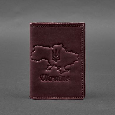 Шкіряна обкладинка для паспорта з мапою України бордовий Crazy Horse, Бордовый, натуральна шкіра Crazy Horse