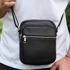 Чоловіча шкіряна барсетка 21х17х7, сумка для міста, компактний месенджер для щоденного використання, чорна, Черный