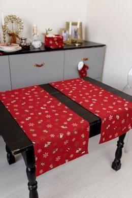 Дорожка новогодняя на стол Колокольчики на красном 180х40 см
