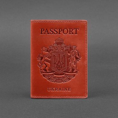 Кожаная обложка для паспорта коралловая с украинским гербом