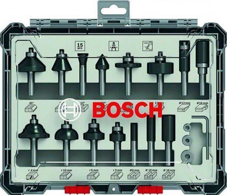 Набір пазових фрез Bosch 8 мм (15 шт)