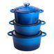 Набір чавунного посуду для приготування 3 каструлі та сковорода з емальованим покриттям Синій HP-1-8, Синий