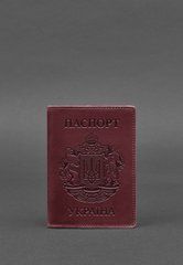 Шкіряна обкладинка для паспорта з українським гербом бордова, Бордовый, натуральна шкіра Crazy Horse