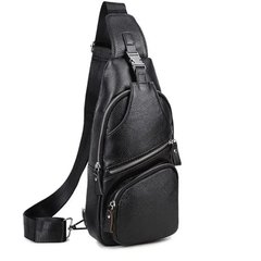 Чоловіча сумка-слінг шкіряна чорна TIDING BAG - MK-96603, Черный