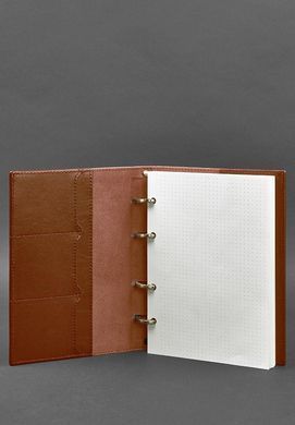 Кожаный блокнот на кольцах (софт-бук) 9.0 с твердой коричневой обложкой