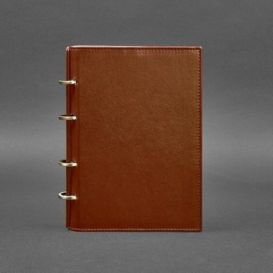 Кожаный блокнот на кольцах (софт-бук) 9.0 с твердой коричневой обложкой