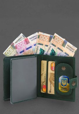 Кожаная обложка-портмоне для удостоверения офицера с карманом для жетона 11.1 зеленая Crazy Horse