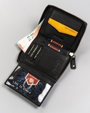 Кошелек мужской кожаный Peterson PTN 340.03 BLACK+YELLOW черный