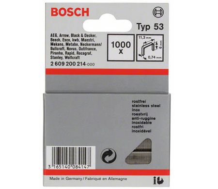 Скоби з нержавіючої сталі Bosch, тип 53, 6 мм (2609200214)