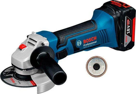 Акумуляторна болгарка Bosch GWS 18-125 LI + гайка SDS + з/у GAL 1860 CV + 2 x акб GBA 18V 4 Ah + L-boxx