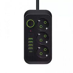 Мережевий фільтр-подовжувач 3 розетки 4 USB і Type-C Port 6m Black, Черный
