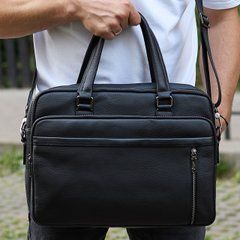 Офісна чоловіча сумка через плече 39х29х10, шкіряний портфель-месенджер для бізнесу, чорний, Черный