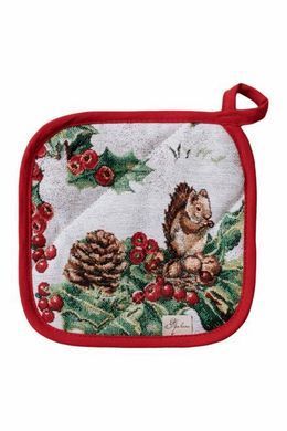 Новогодняя гобеленовая кухонная прихватка Squirrel 20х20 см.