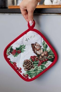 Новогодняя гобеленовая кухонная прихватка Squirrel 20х20 см.