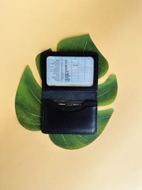 Обкладинка з натуральної шкіри на автодокументи, права, id паспорт з відділами для карток, 701210 (Чорний), Черный