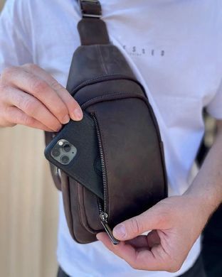Чоловічий слінг зі шкіри 17х30х6, крейзі хорс для телефону 6349 коричневий, Коричневий