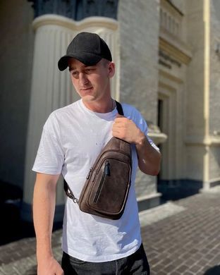 Чоловічий слінг зі шкіри 17х30х6, крейзі хорс для телефону 6349 коричневий, Коричневий