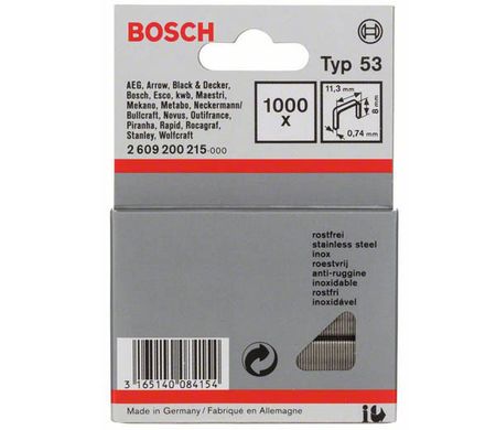 Скоби з нержавіючої сталі Bosch, тип 53, 8 мм (2609200215)