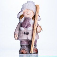 Новорічна фігурка Дівчинка з лижами з фарфору 12&times;8&times;23 (см) новорічний декор для дому, квартири, офісу CR-5-1