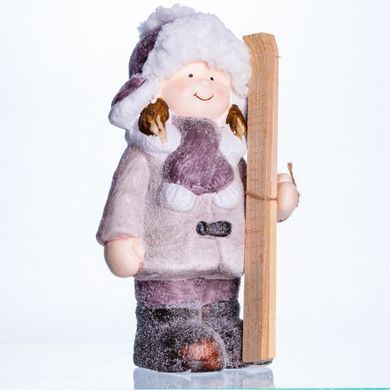 Новогодняя фигурка Девочка с лыжами из фарфора 12&times;8&times;23 (см) новогодний декор для дома, квартиры, офиса CR-5-1
