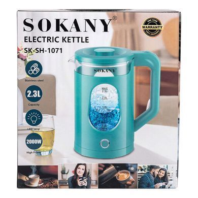 Електрочайник побутовий 2,3 л Sokany дисковий з автовимкненням SK-SH-1071BL