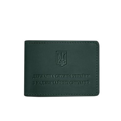 Шкіряна обкладинка на посвідчення Державної служби України з надзвичайних ситуацій (ДСНС) зелена Crazy Horse, Зелений, натуральна шкіра Crazy Horse, прозорі перегородки - пластифікований ПВХ (полівінілхлорид)