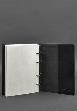 Кожаный блокнот на кольцах (софт-бук) 9.0 с твердой угольно-черной обложкой