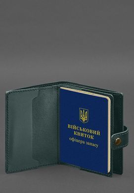 Шкіряна обкладинка-портмоне для військового квитка офіцера запасу (вузький документ) Зелений, Зелений, натуральна шкіра Краст, прозора перегородка - пластифікований ПВХ (полівінілхлорид)