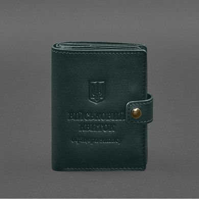 Шкіряна обкладинка-портмоне для військового квитка офіцера запасу (вузький документ) Зелений, Зелений, натуральна шкіра Краст, прозора перегородка - пластифікований ПВХ (полівінілхлорид)