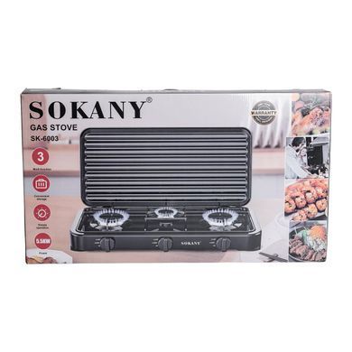 Настільна газова плита на 3 конфорки Sokany 5.5 кВт Біла Lugi SK-6003W
