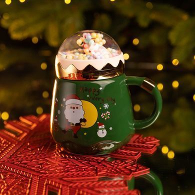 Чашка порцелянова з кришкою Christmas 400 (мл) Зелена Yiwu FM-CS-41A, Зелений