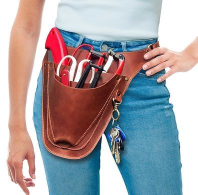 Пояс-чехол кожаный для садового инструмента на 3 кармана (КОРИЧНЕВЫЙ) G-Leather