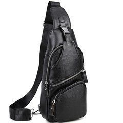 Чоловіча шкіряна сумка-слінг 17х32х7, бананка для роботи та офісу TIDING BAG - MK-96303 чорна, Черный